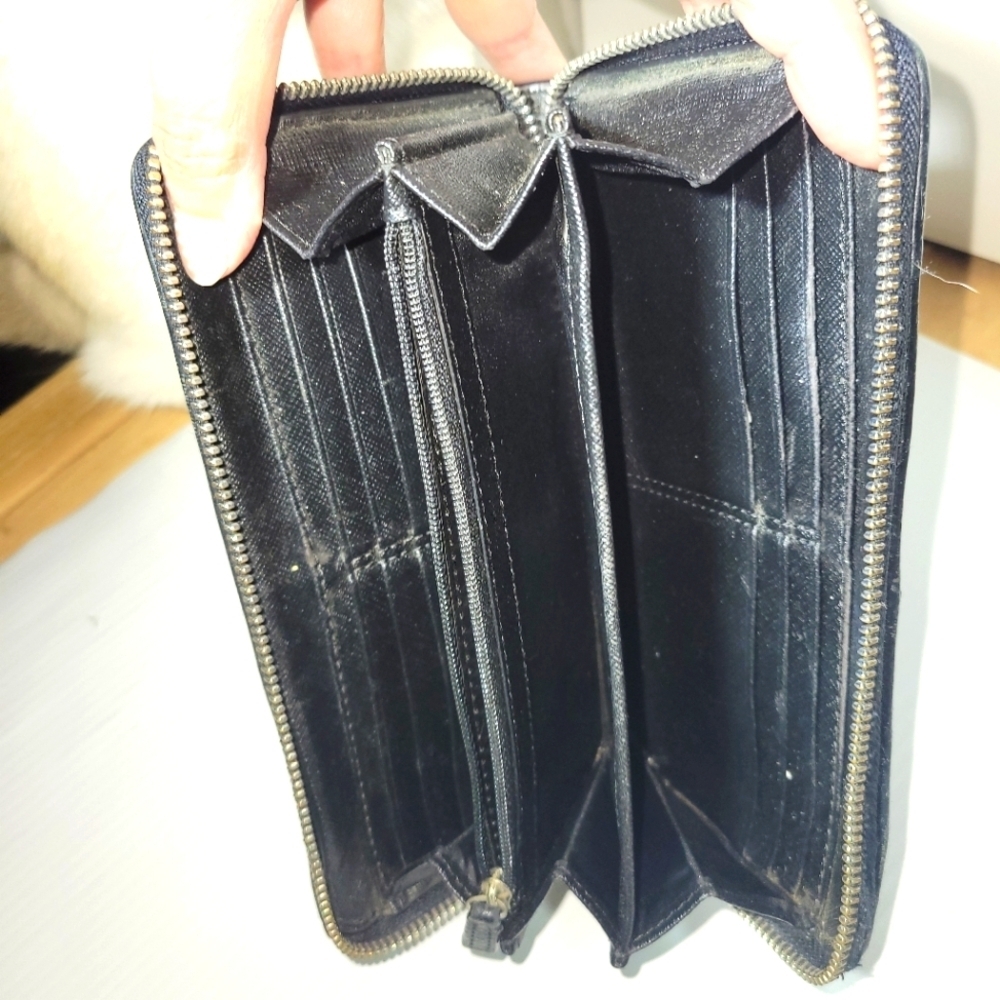❤️ 3 for $35 Coach leather woven long zip around large wallet black gray silver - Picture 9 of 11